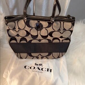 Coach Black and Cream Signature Tote
